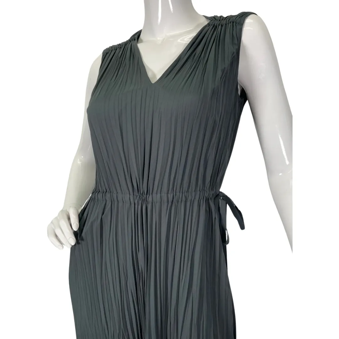 Vince. V-neck Pleated Tie Sleeveless Slate Blue Dress