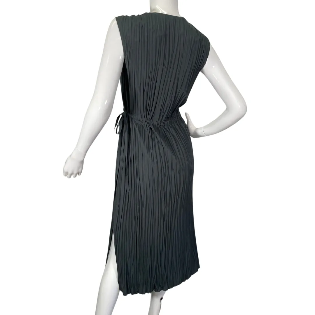 Vince. V-neck Pleated Tie Sleeveless Slate Blue Dress