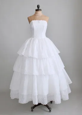 Vintage 1950s White Organdy Eyelet Wedding Dress