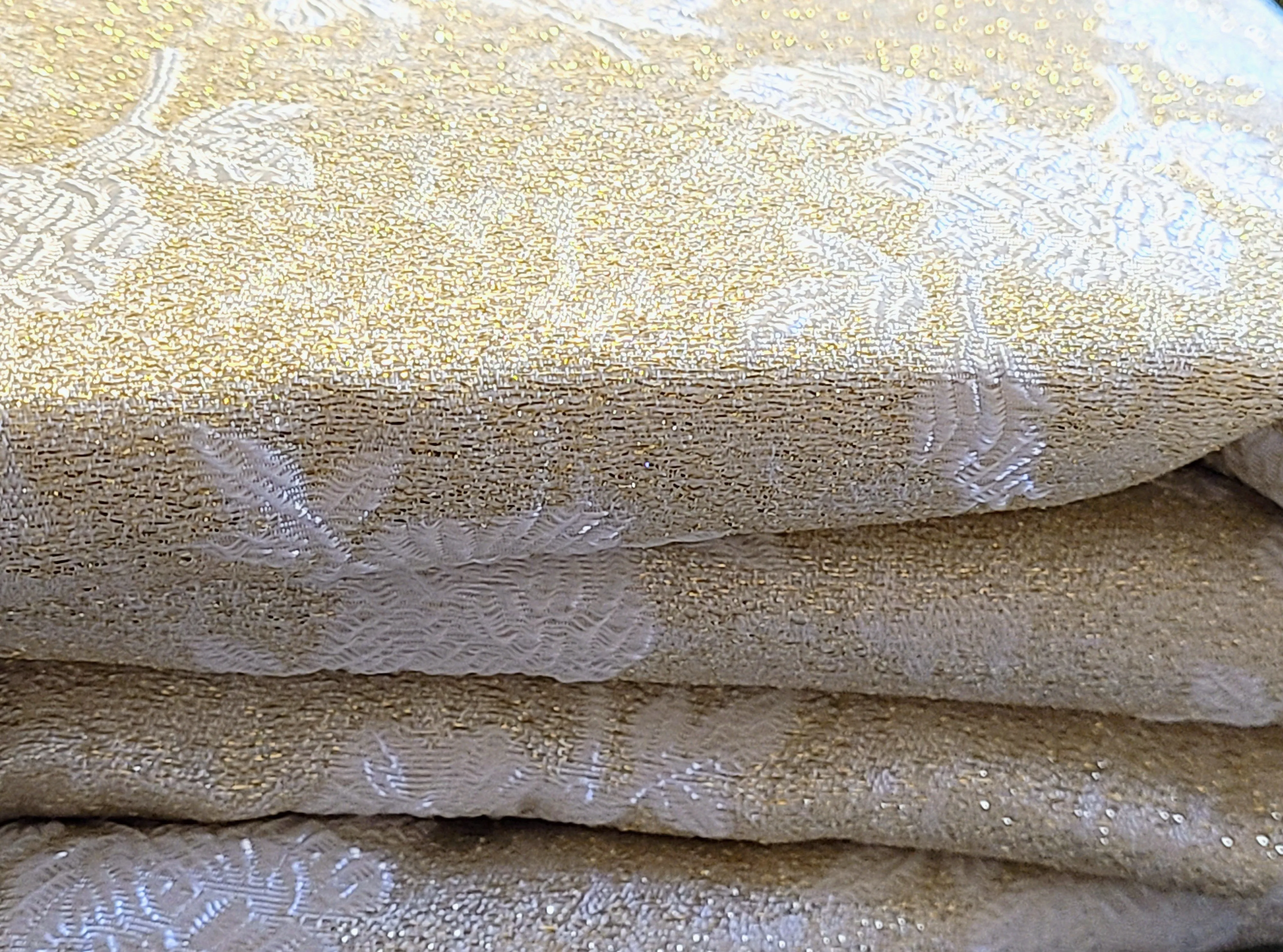 Vintage Fabric - Brocade - Roses - Gold Metallic - Fabric Remnant - BRK127