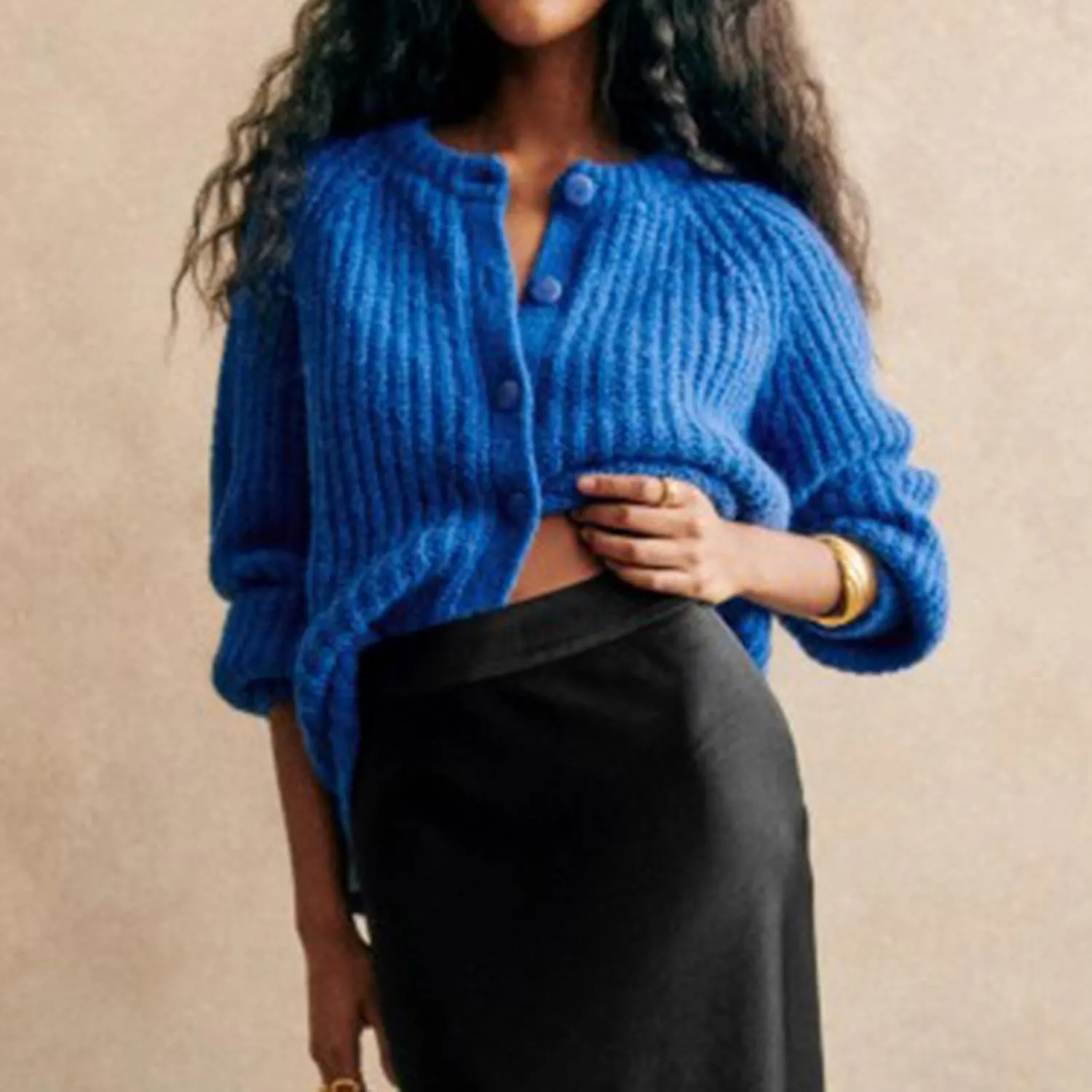 Women Y2K Chunky Open Front Sweater Long Sleeve Button Down Cropped Sweater Cardigan Fall Loose Casual Knit Outwear