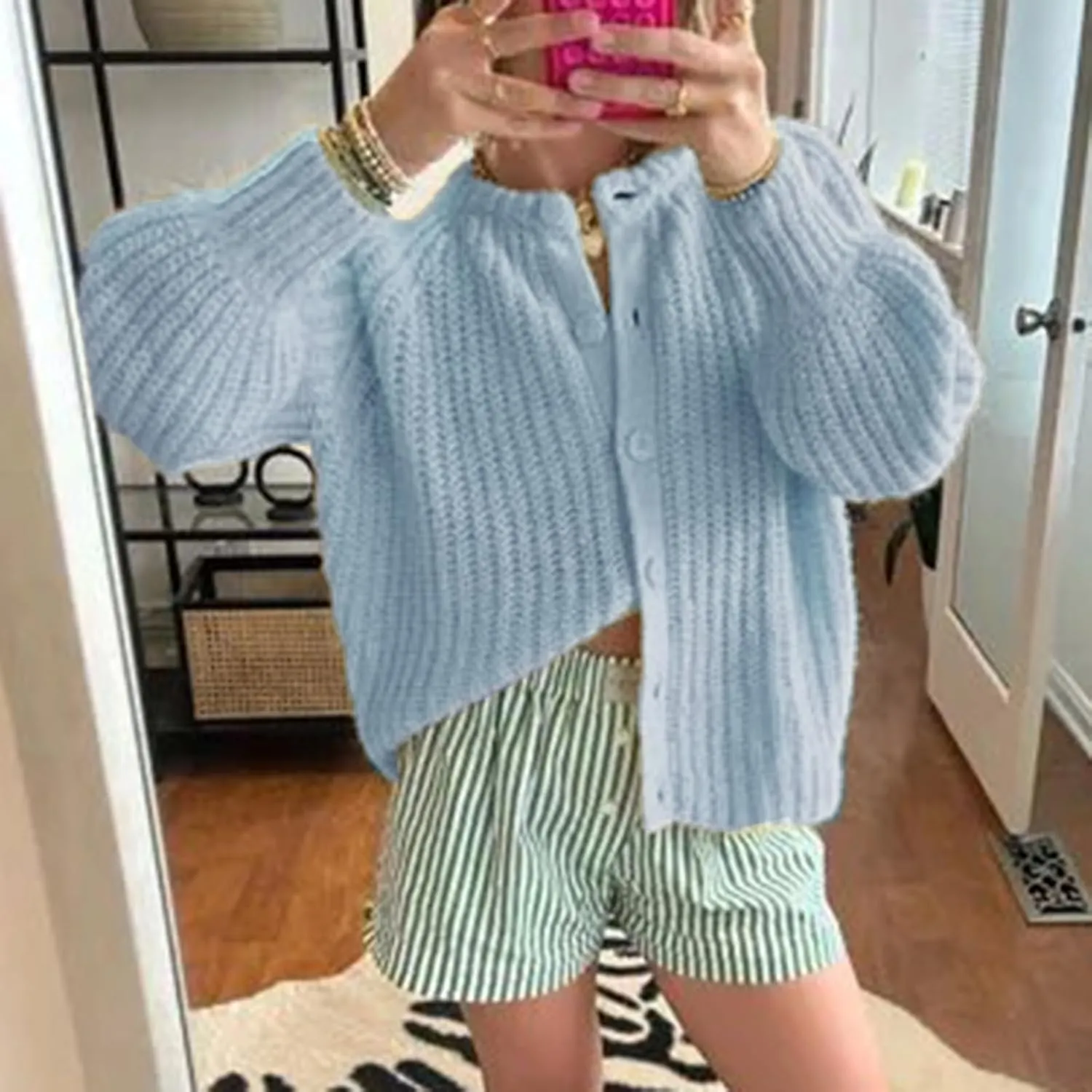 Women Y2K Chunky Open Front Sweater Long Sleeve Button Down Cropped Sweater Cardigan Fall Loose Casual Knit Outwear