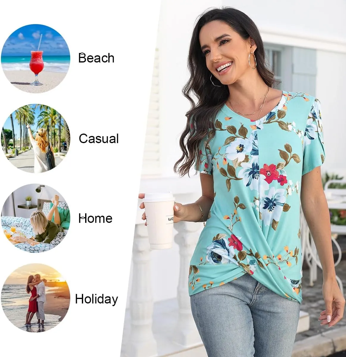 Womens Casual 2025 Tunic Summer Twist Front Tops Short Sleeve Blouse V-neck Loose Tshirt