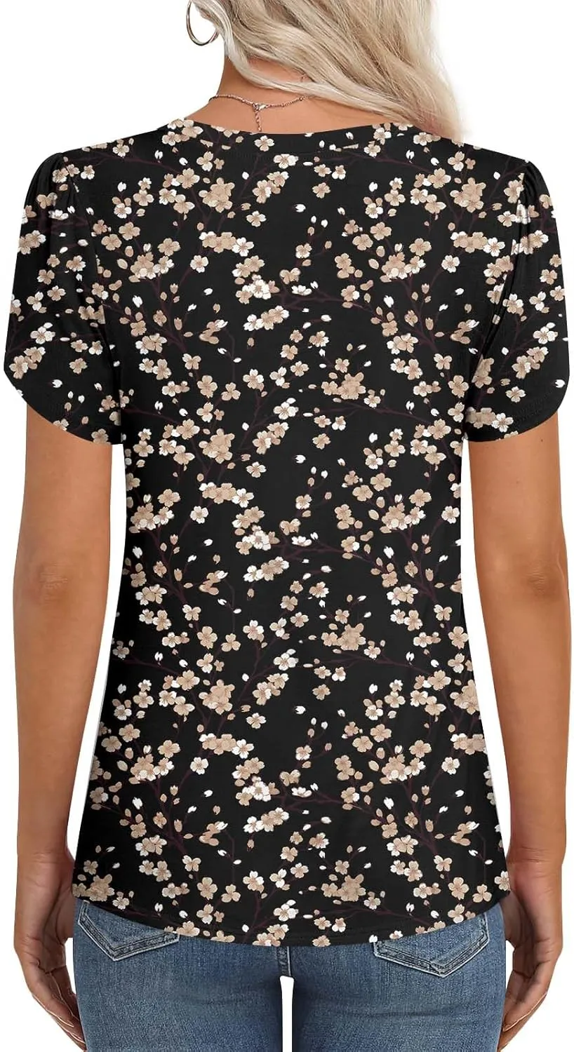 Womens Casual 2025 Tunic Summer Twist Front Tops Short Sleeve Blouse V-neck Loose Tshirt