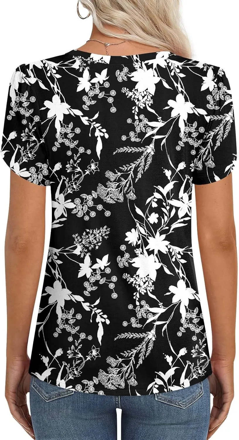 Womens Casual 2025 Tunic Summer Twist Front Tops Short Sleeve Blouse V-neck Loose Tshirt