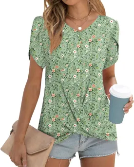 Womens Casual 2025 Tunic Summer Twist Front Tops Short Sleeve Blouse V-neck Loose Tshirt