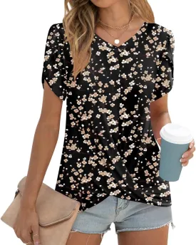 Womens Casual 2025 Tunic Summer Twist Front Tops Short Sleeve Blouse V-neck Loose Tshirt