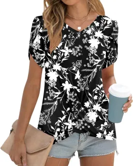 Womens Casual 2025 Tunic Summer Twist Front Tops Short Sleeve Blouse V-neck Loose Tshirt