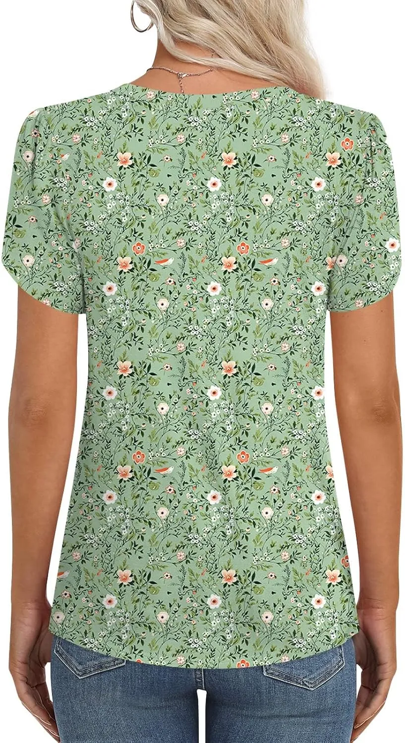 Womens Casual 2025 Tunic Summer Twist Front Tops Short Sleeve Blouse V-neck Loose Tshirt