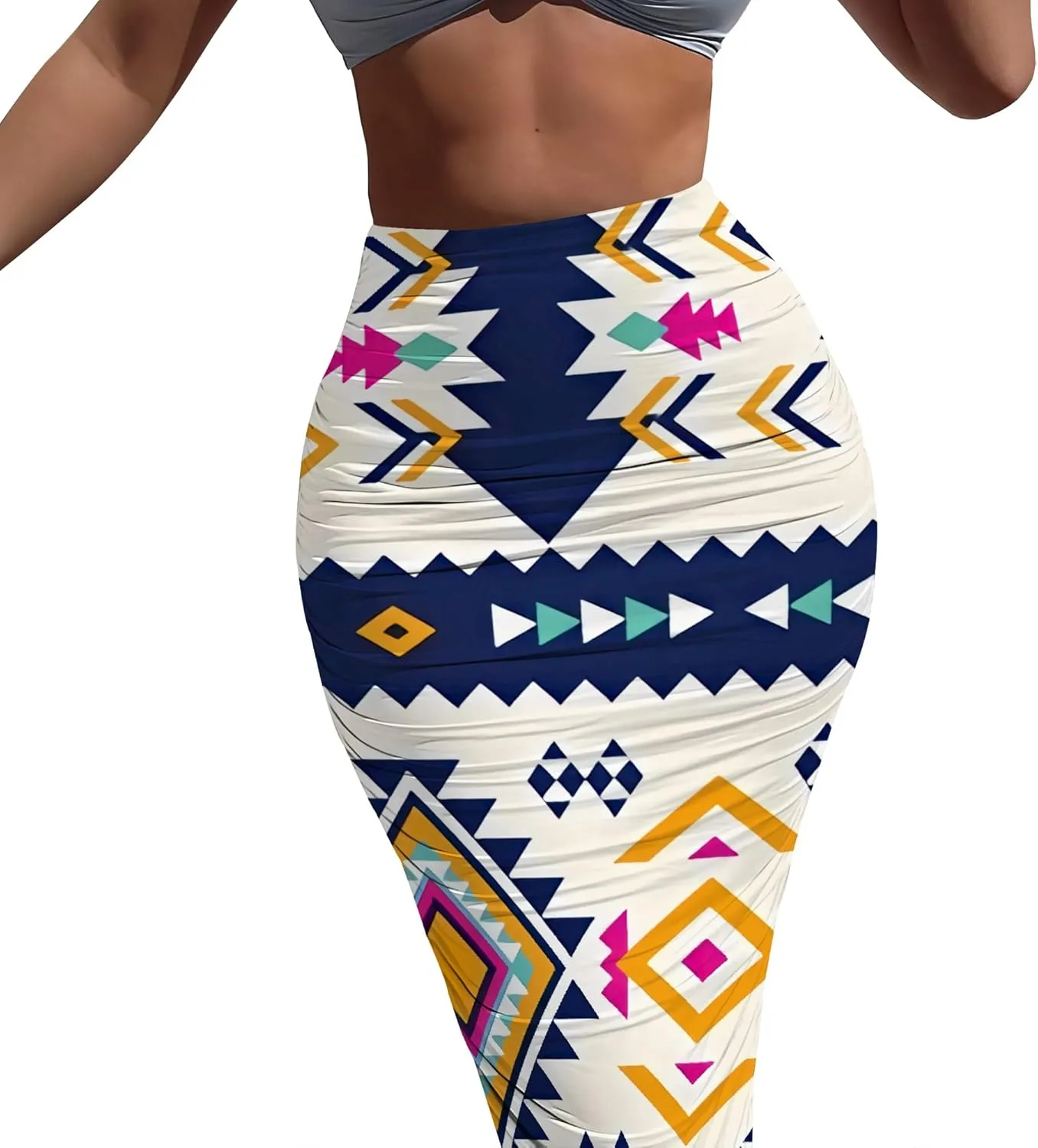 Women's Casual Ruched High Waist Bodycon Party Club Night Out Pencil Suit Skirt Elegant Stretchy Below Knee Work Skirt Dress