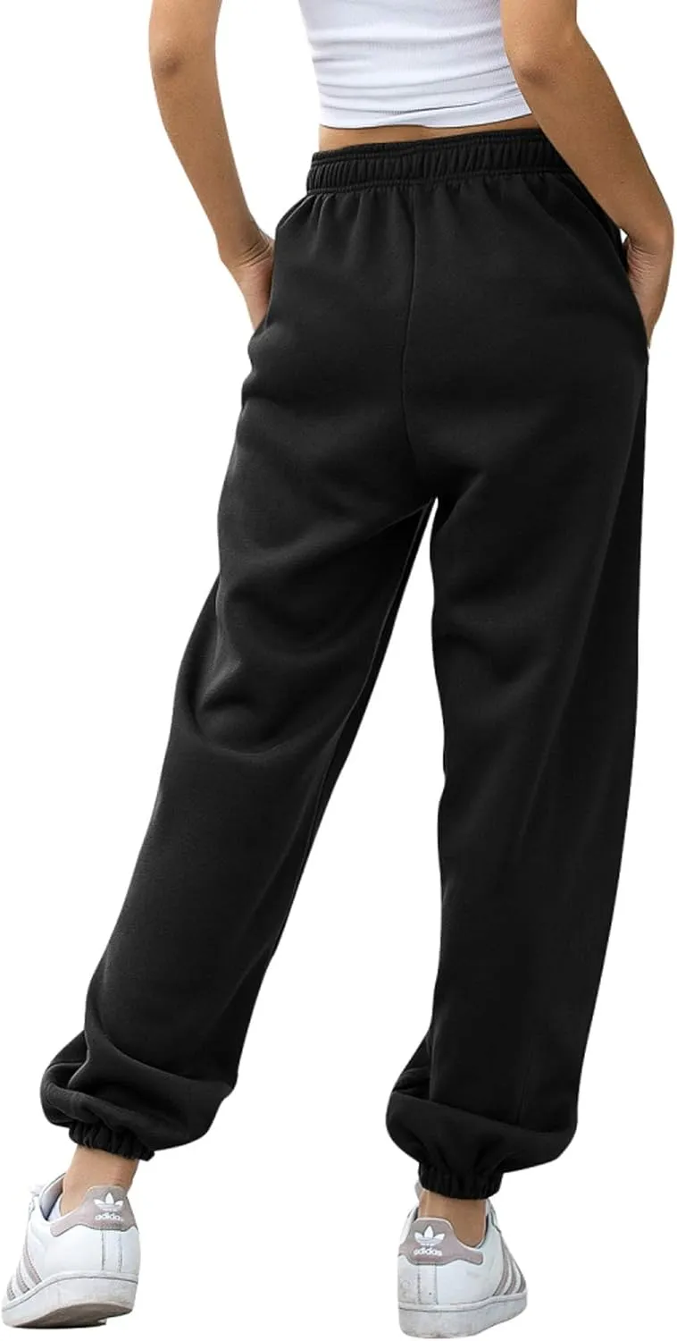 Womens Cinch Bottom Sweatpants Pockets High Waist Sporty Gym Athletic Fit Jogger Pants Lounge Trousers