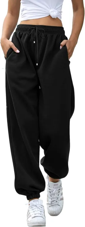 Womens Cinch Bottom Sweatpants Pockets High Waist Sporty Gym Athletic Fit Jogger Pants Lounge Trousers