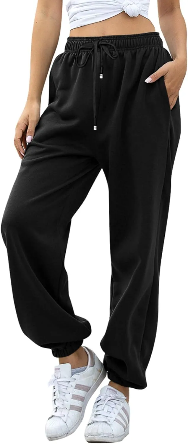 Womens Cinch Bottom Sweatpants Pockets High Waist Sporty Gym Athletic Fit Jogger Pants Lounge Trousers