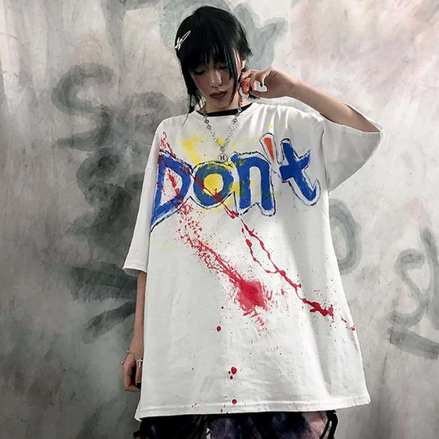 Women's Goth T-Shirt Summer Graphic Harajuku Gothic Anime Print Novelty Short Sleeve Top