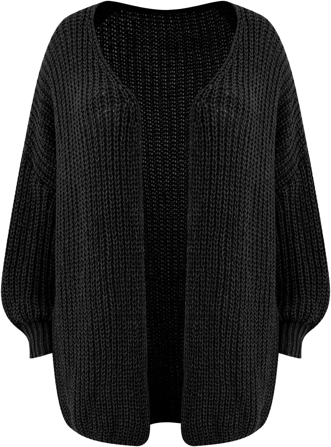 Women's Oversized Knit Cardigan with Balloon Sleeves, Black