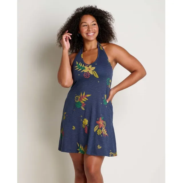 Womens Plumeria Halter Sl Dress