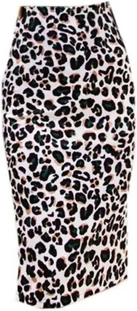 Womens Print Midi Pencil Skirt High Waisted Stretch Office Straight Spit Skirt