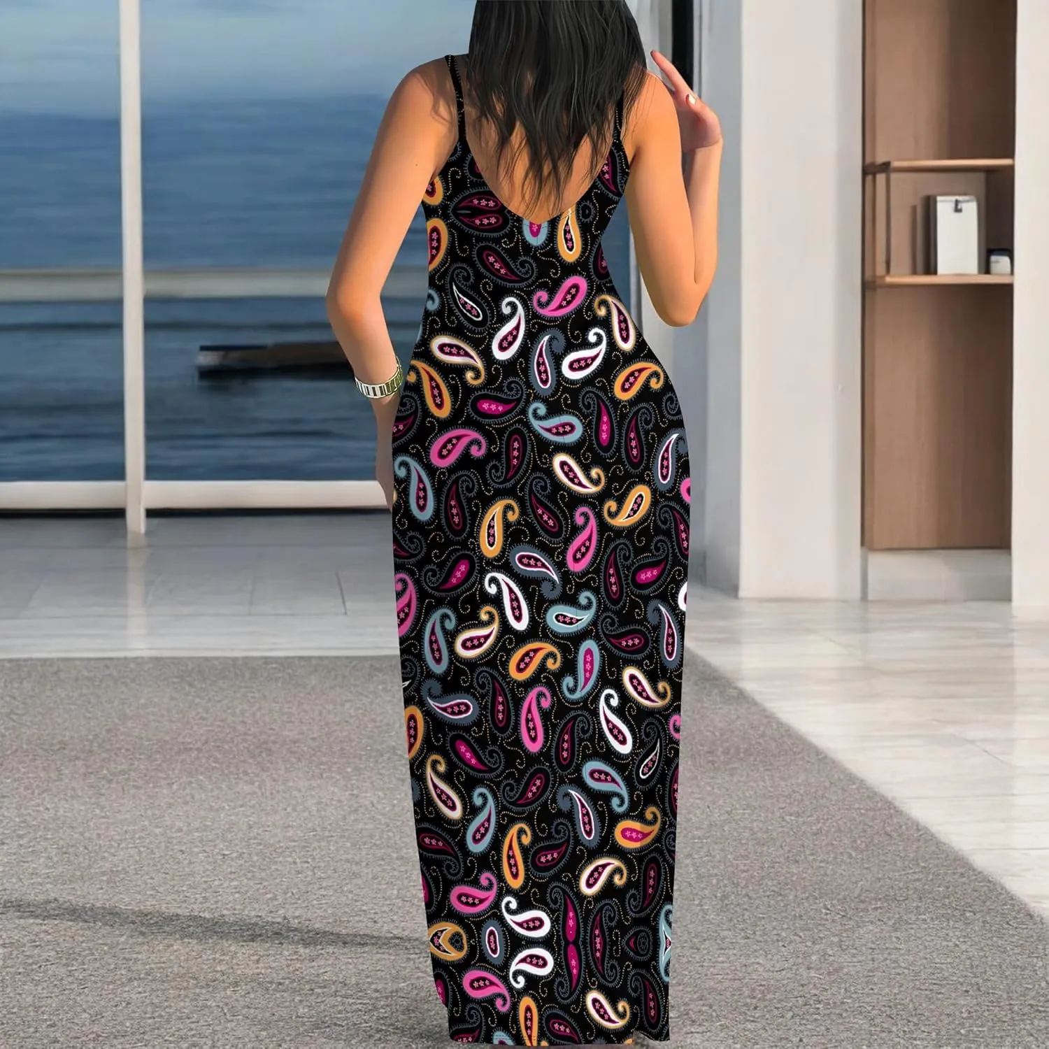 Women's Summer Maxi Dress Long Dress Casual Boho Slip Sexy Slim Sleeveless Spaghetti Strap Tiered Beach Sun Dresses