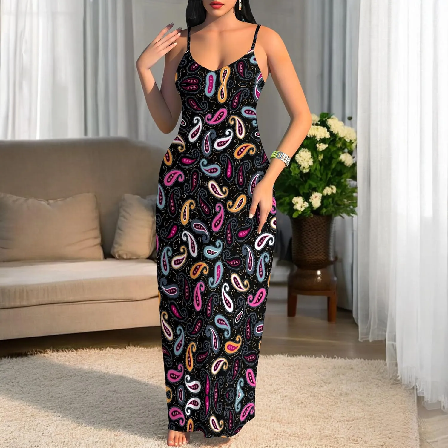Women's Summer Maxi Dress Long Dress Casual Boho Slip Sexy Slim Sleeveless Spaghetti Strap Tiered Beach Sun Dresses