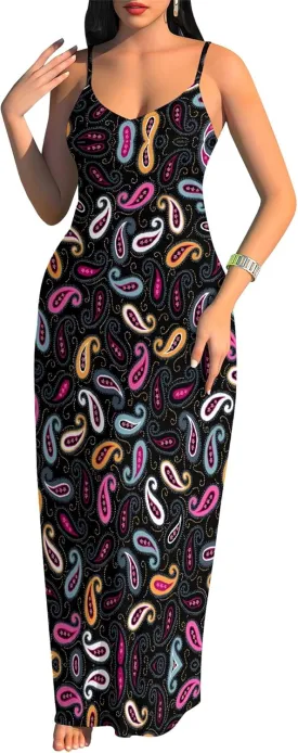 Women's Summer Maxi Dress Long Dress Casual Boho Slip Sexy Slim Sleeveless Spaghetti Strap Tiered Beach Sun Dresses