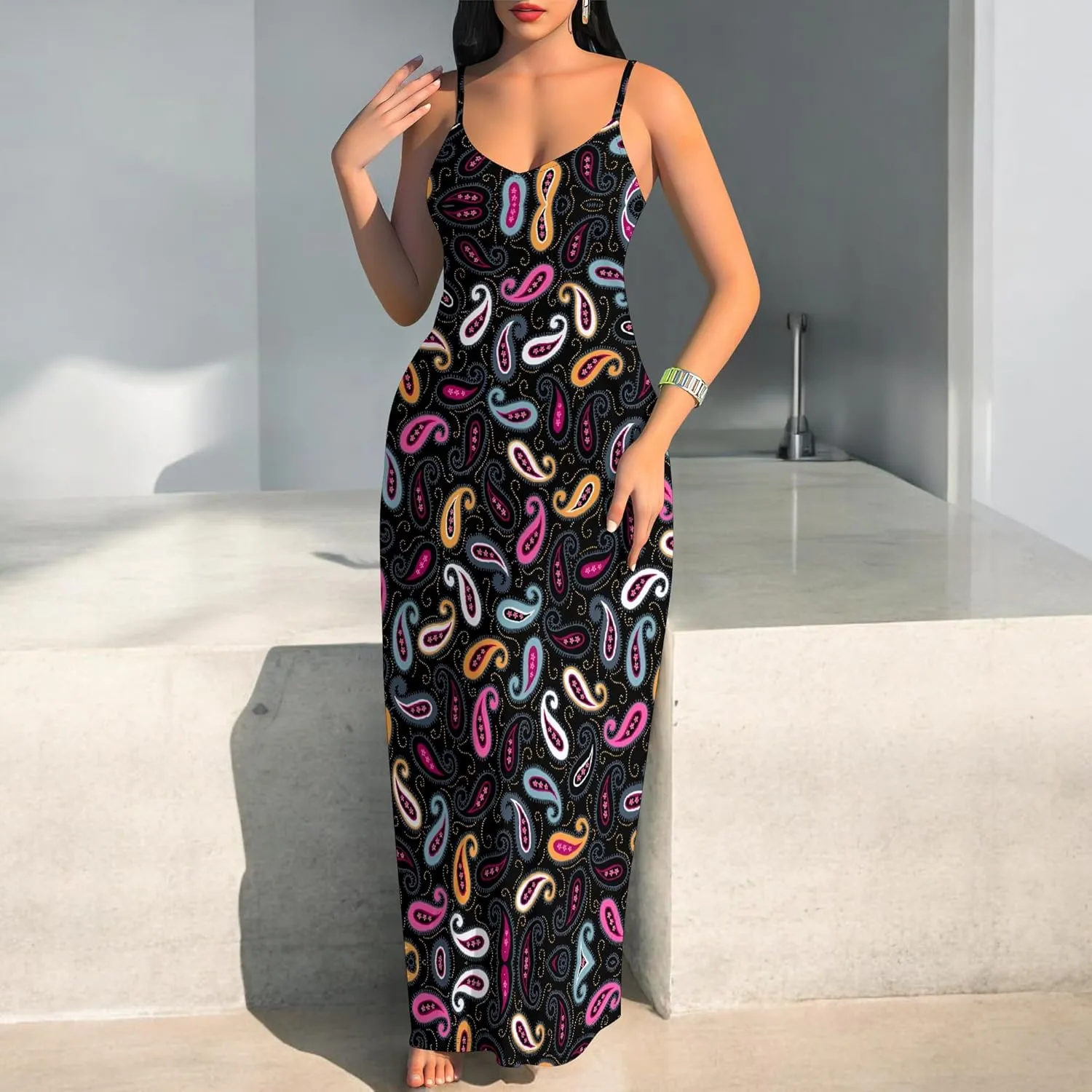 Women's Summer Maxi Dress Long Dress Casual Boho Slip Sexy Slim Sleeveless Spaghetti Strap Tiered Beach Sun Dresses