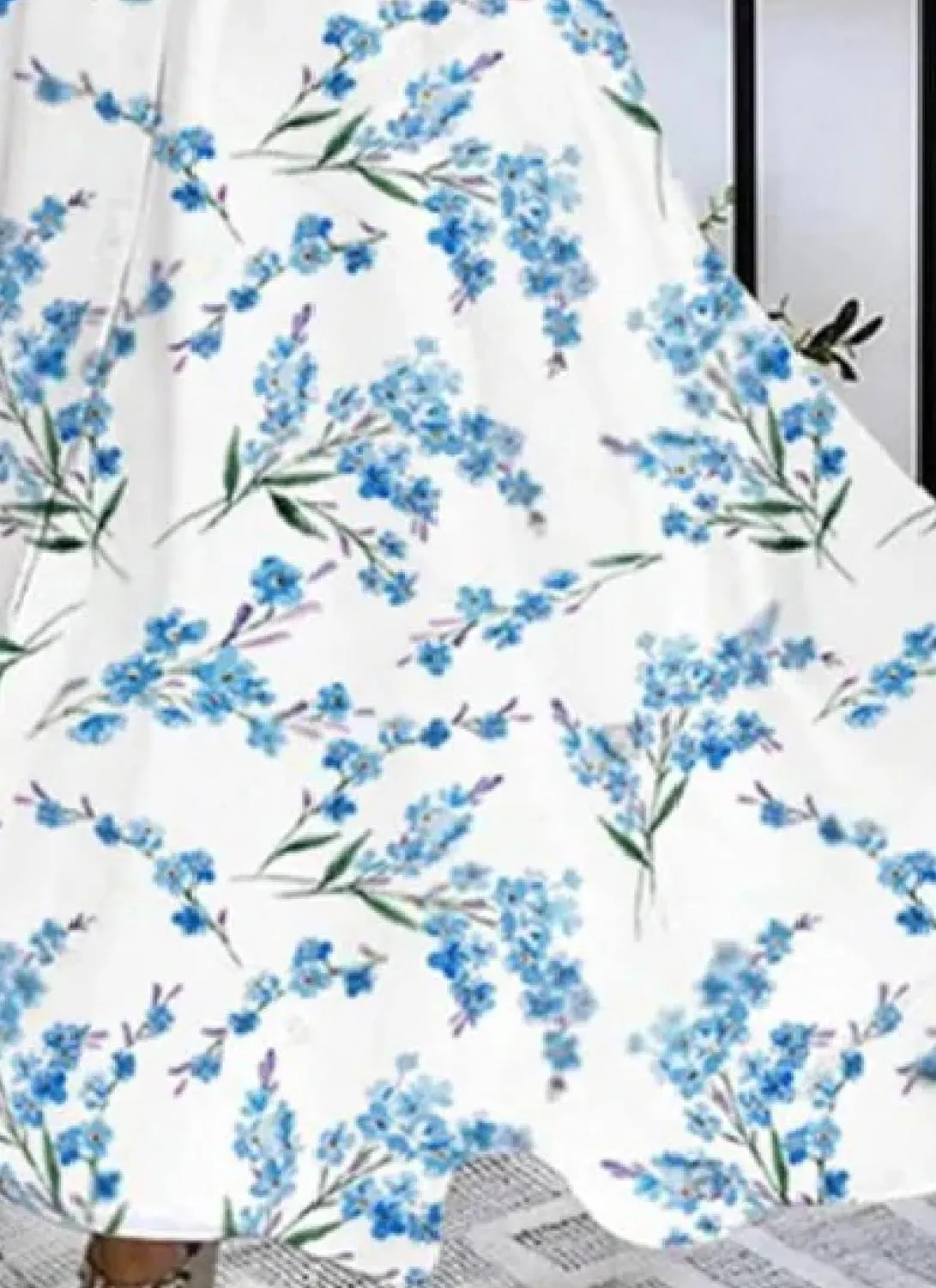Women's White Floral Print V Neck Sleeveless Waist Cinching A Line Midi Dress 2025 Summer Elegant Casual Flowy Sundress