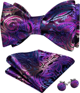 YOHOWA Bow Ties for Men Paisley Self Tie Bowtie Pocket Square Cufflinks Set Classic Woven Formal Wedding Tuxedo Party