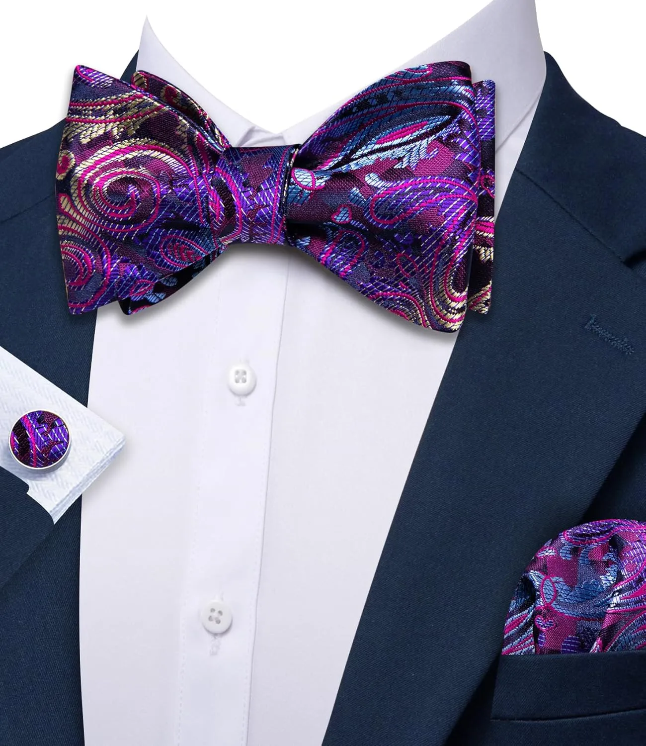 YOHOWA Bow Ties for Men Paisley Self Tie Bowtie Pocket Square Cufflinks Set Classic Woven Formal Wedding Tuxedo Party